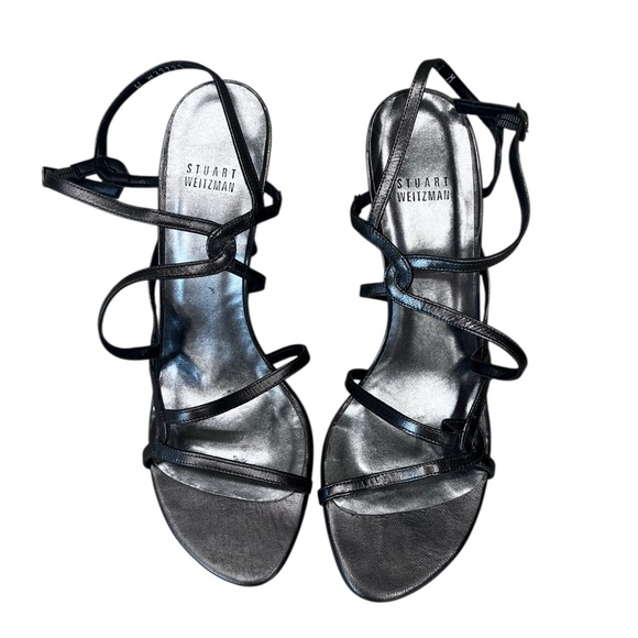 Stuart Weitzman Shoes - Stuart Weitzman Size 9 Pewter Gunmetal Leather Strappy Sandals Heels